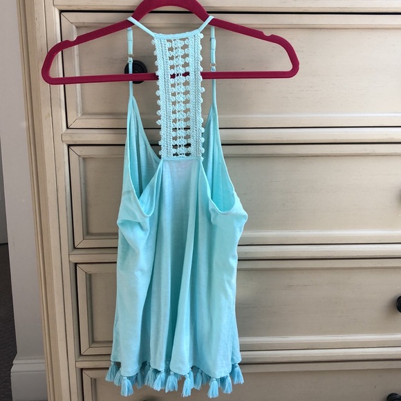Lilly Pulitzer Nya tassel tank top in Aqua EUC - Picture 4 of 5